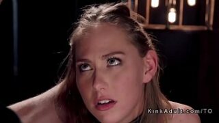 Strapped blonde gets dual intrusion