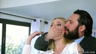 Real estate agent Tommy Pistol ties hot blonde Riley Reyes and used her as a bargaining chip for home buyers who dual intrusion and group sex fucked her in restrain bondage